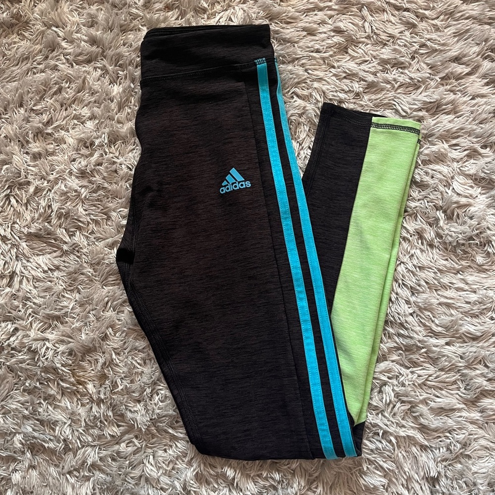 ADIDAS GIRLS AEROREADY LEGGINGS GREY BLUE AND GREEN